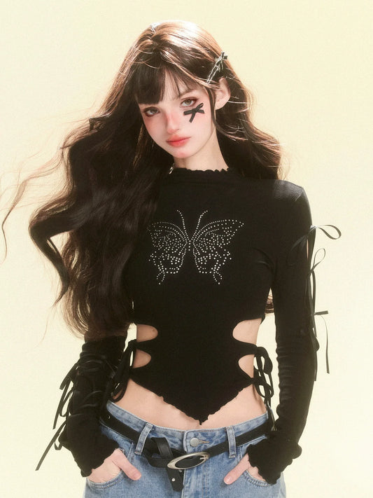 Tops Dark Design Butterfly Slim Waist