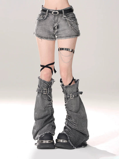 Leg Gray-and-blue + Denim Shorts A-line warmers