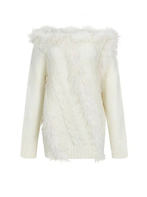 One-shoulder Knit Cable + Cable Cardigan