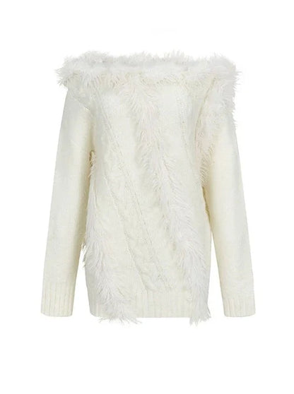 One-shoulder Knit Cable + Cable Cardigan