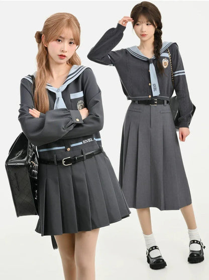 Collar Gray Top Dress Sailor + College Knit Sailor Style