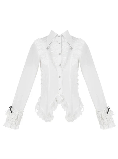 Chemisier en dentelle blanche + veste noire, robe classique noire, style gothique et nuit à volants, voyageuse
