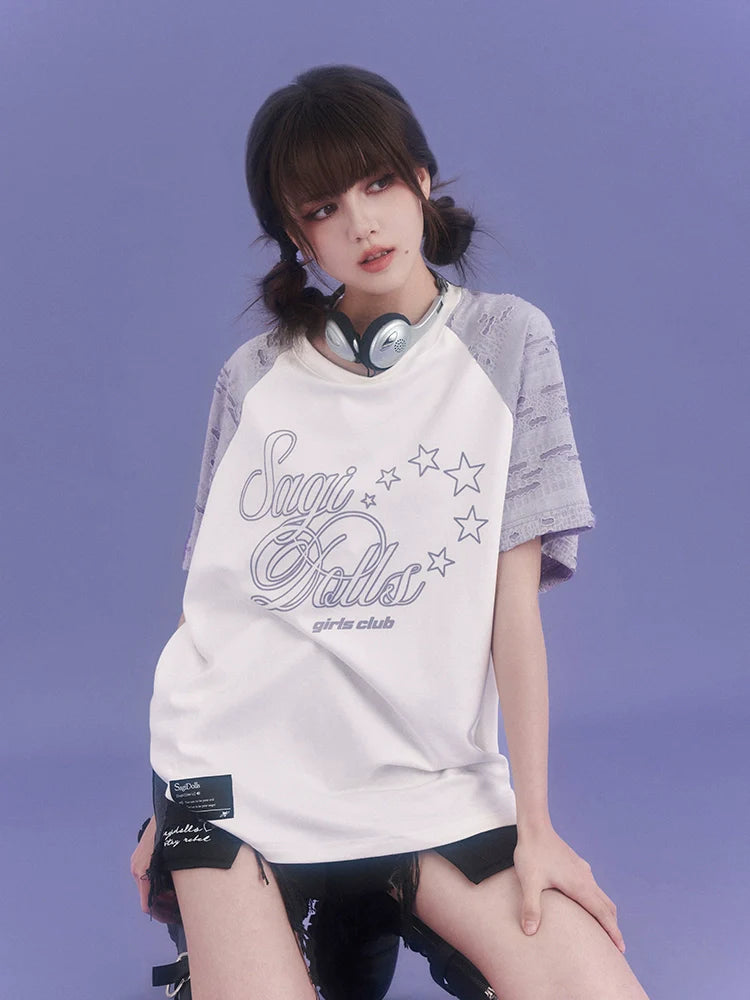 Printed Girl Sleeve Top Run Fighting Spirited