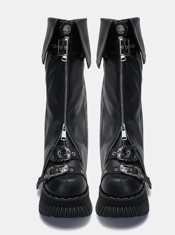 Zip Flap Shoes Leather Leg Set Cover Muffin + Punk Platform