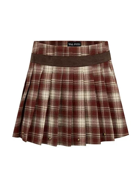 Dark Check Mode College Pleated Skirt