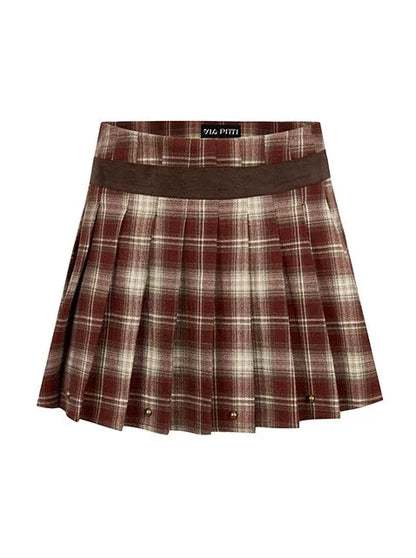 Dark Check Mode College Pleated Skirt