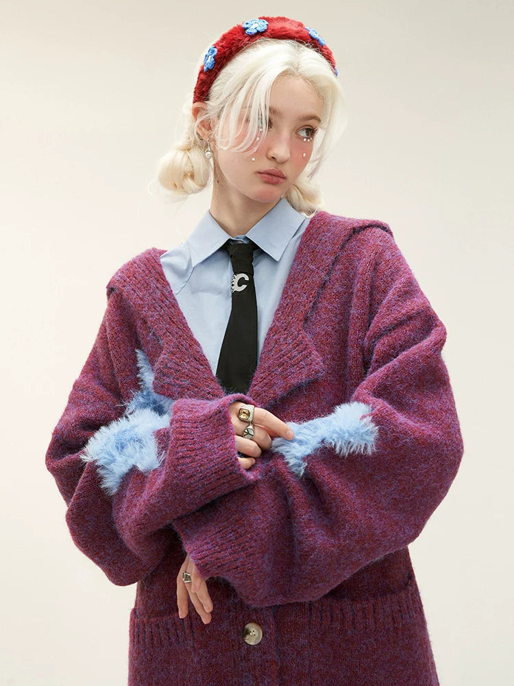 Dark Cardigan Knit Color Star Loose Fur