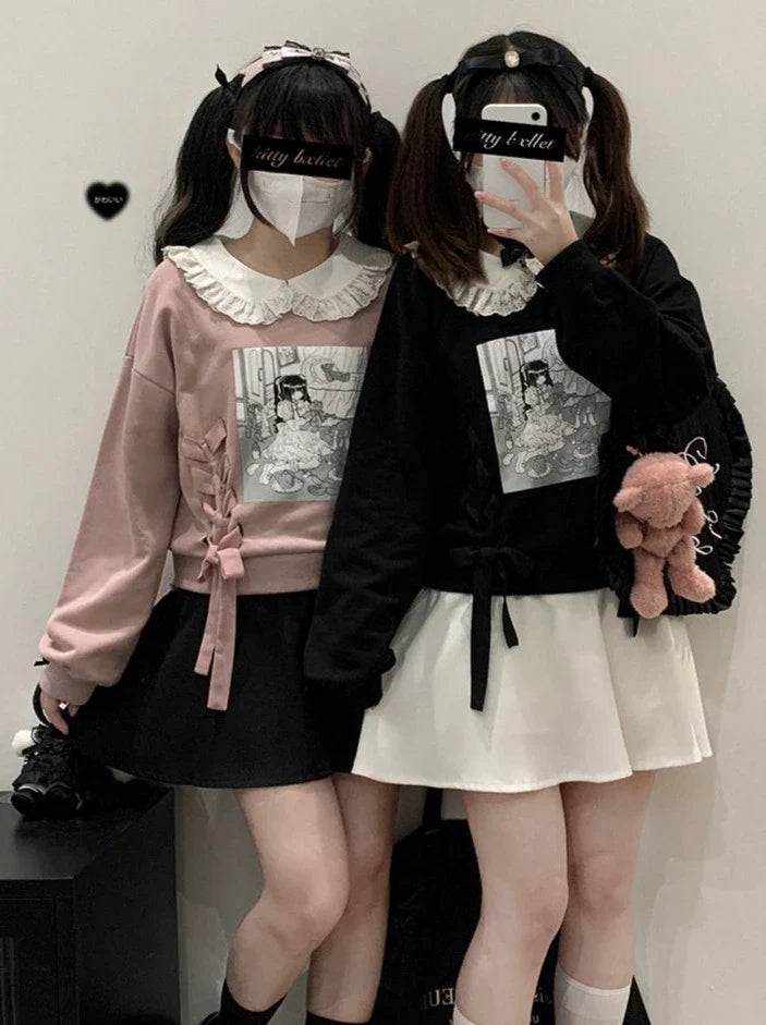 Illustration Printed Doll Color Sweatshirt