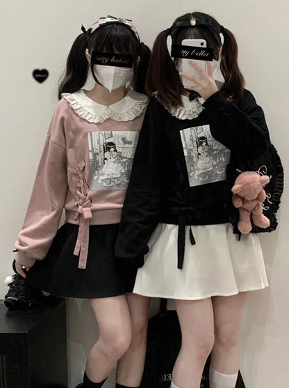 Illustration Printed Doll Color Sweatshirt