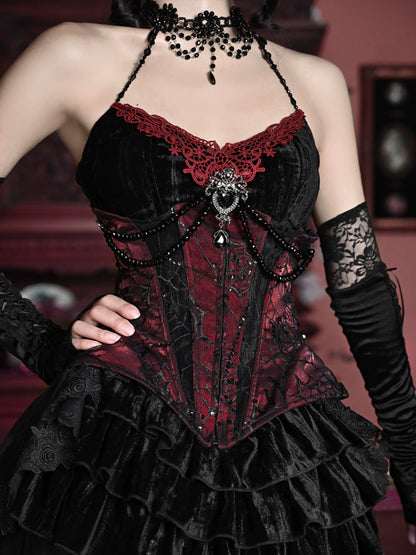 Duchess Suit Suspender Long Gothic Tail Belted Velvet Dress Tulle