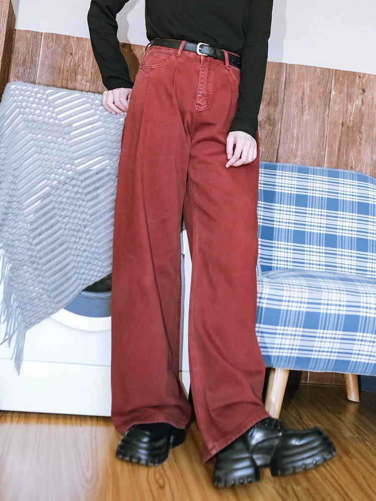 レッドデニムワイドストレート