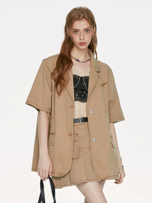 Style Khaki Jacke Denim Waistland