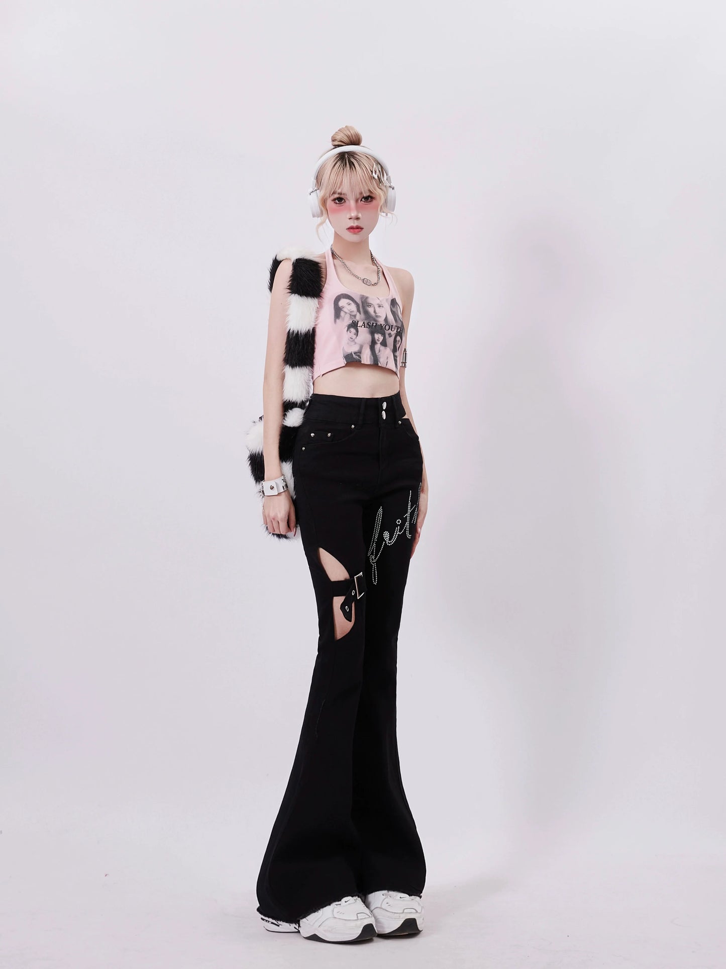Open Pants Belt Dark Design Flared