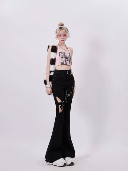 Open Pants Belt Dark Design Flared