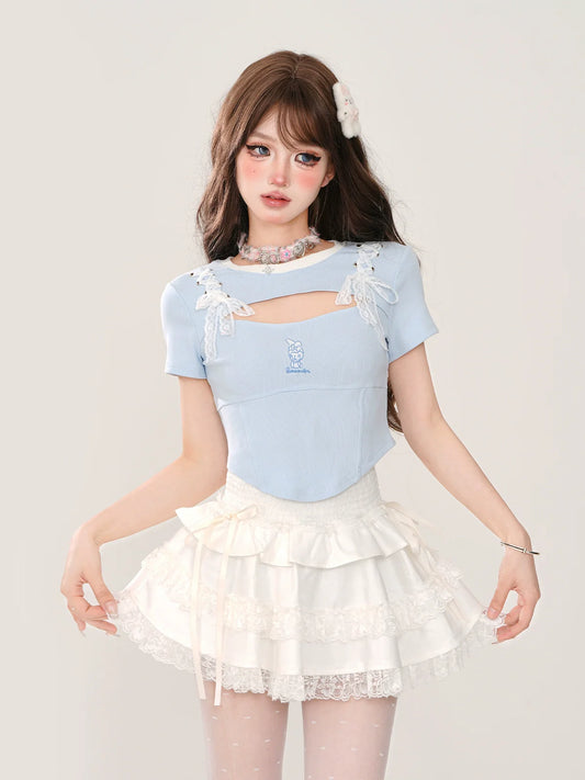 Lace Blue Top Slim Open