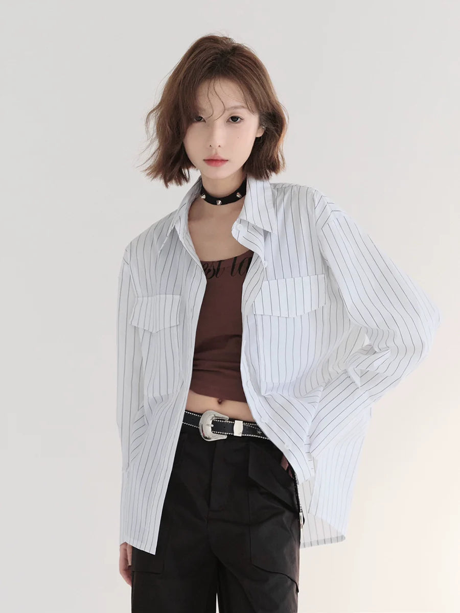 Striped Double Pocket Shirt White