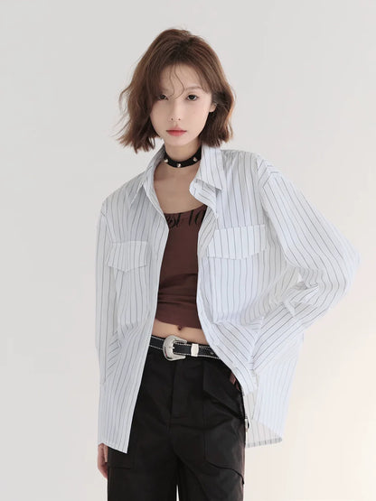 Striped Double Pocket Shirt White