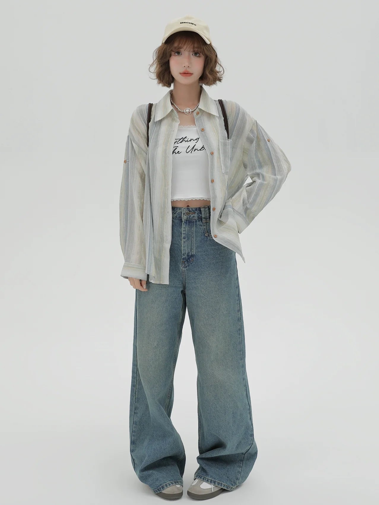 Striped Collar Shirt Loose Contrast