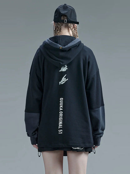 Faux Sweatshirt Stitch Two-piece Contrast Hooded