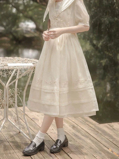 Belt Dress Rose + Skirt Over Tulle Sailor Color + Natural Fairy Collar Embroidery
