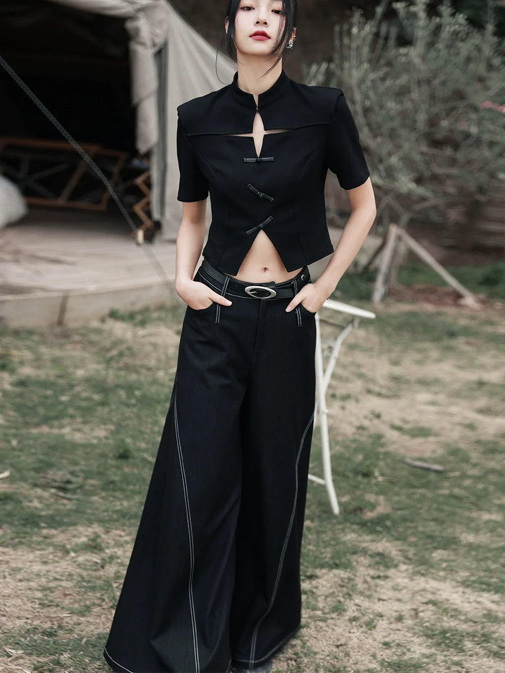 Waist Low Mode Pants Dark Retro