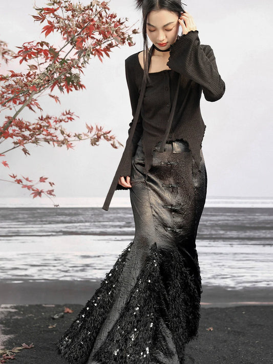 Design Rock Meerjungfrau China Satin Splyce Feder Pailletten Dunkel
