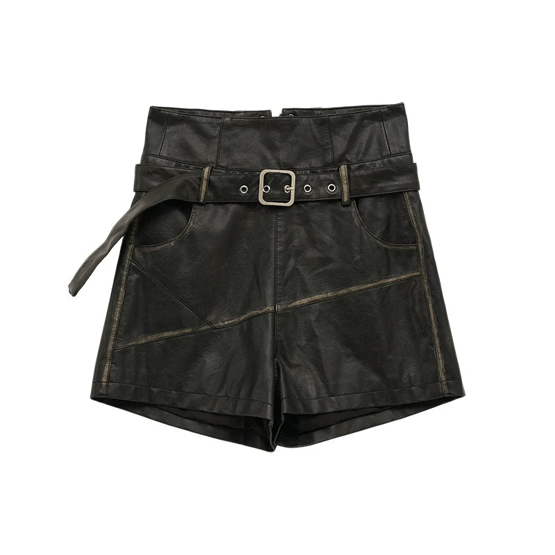 Osh Design Leather Fur Collar Jacket + Short Leather Pants