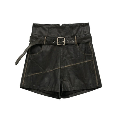 Osh Design Leather Fur Collar Jacket + Short Leather Pants