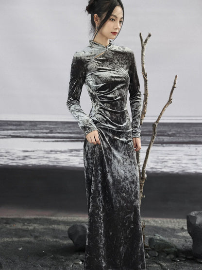 Dress China Velvet Diamond Gold