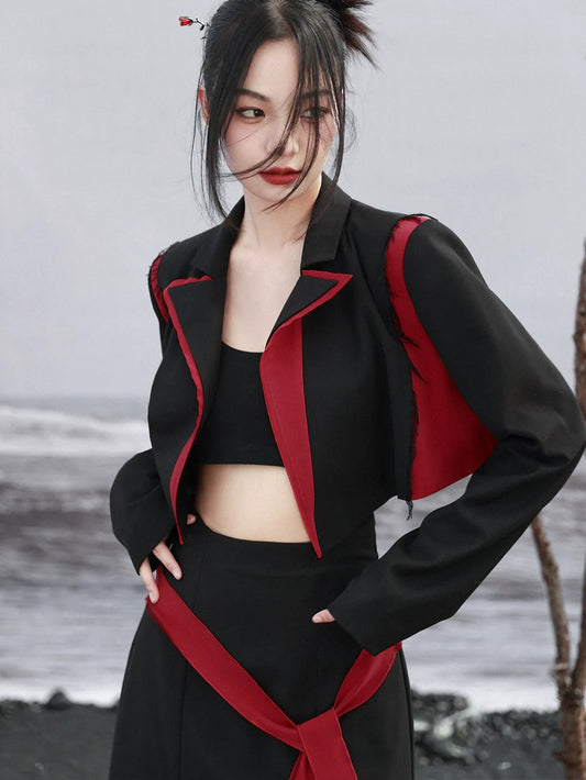 Color Blazer Stitch Simple Top High Contrast Waist
