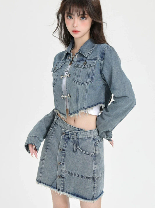 Veste rétro jupe denim + short américain