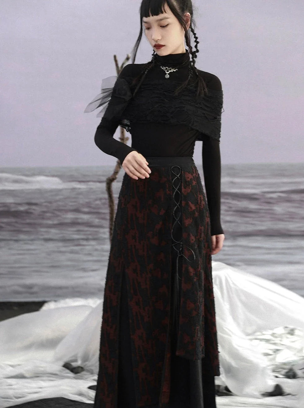 Patchwork Dark Skirt Retro Knit