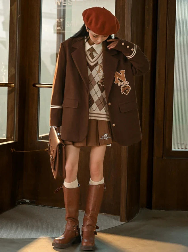 Veste Maillard en laine style American College marron