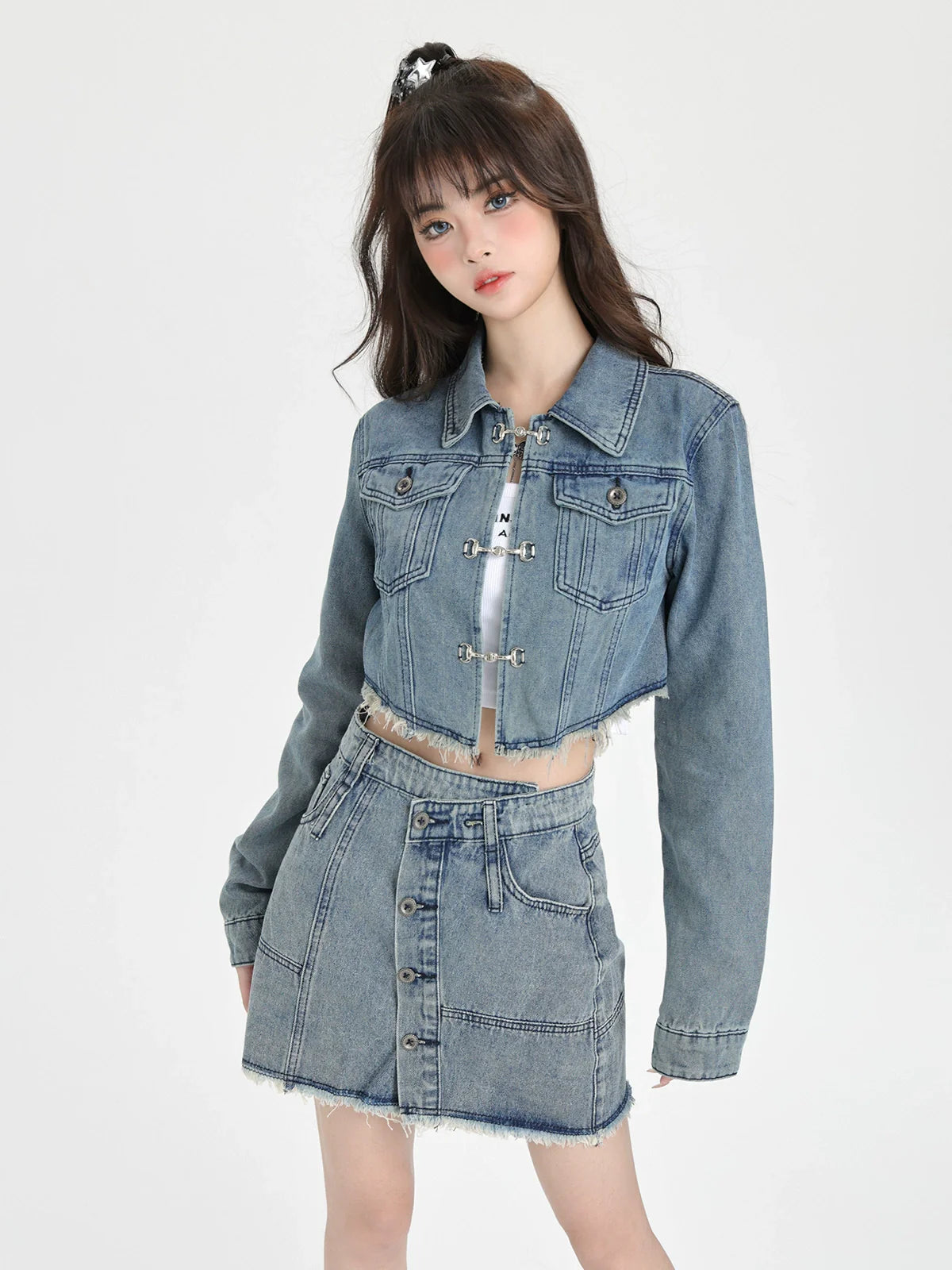 Veste rétro jupe denim + short américain