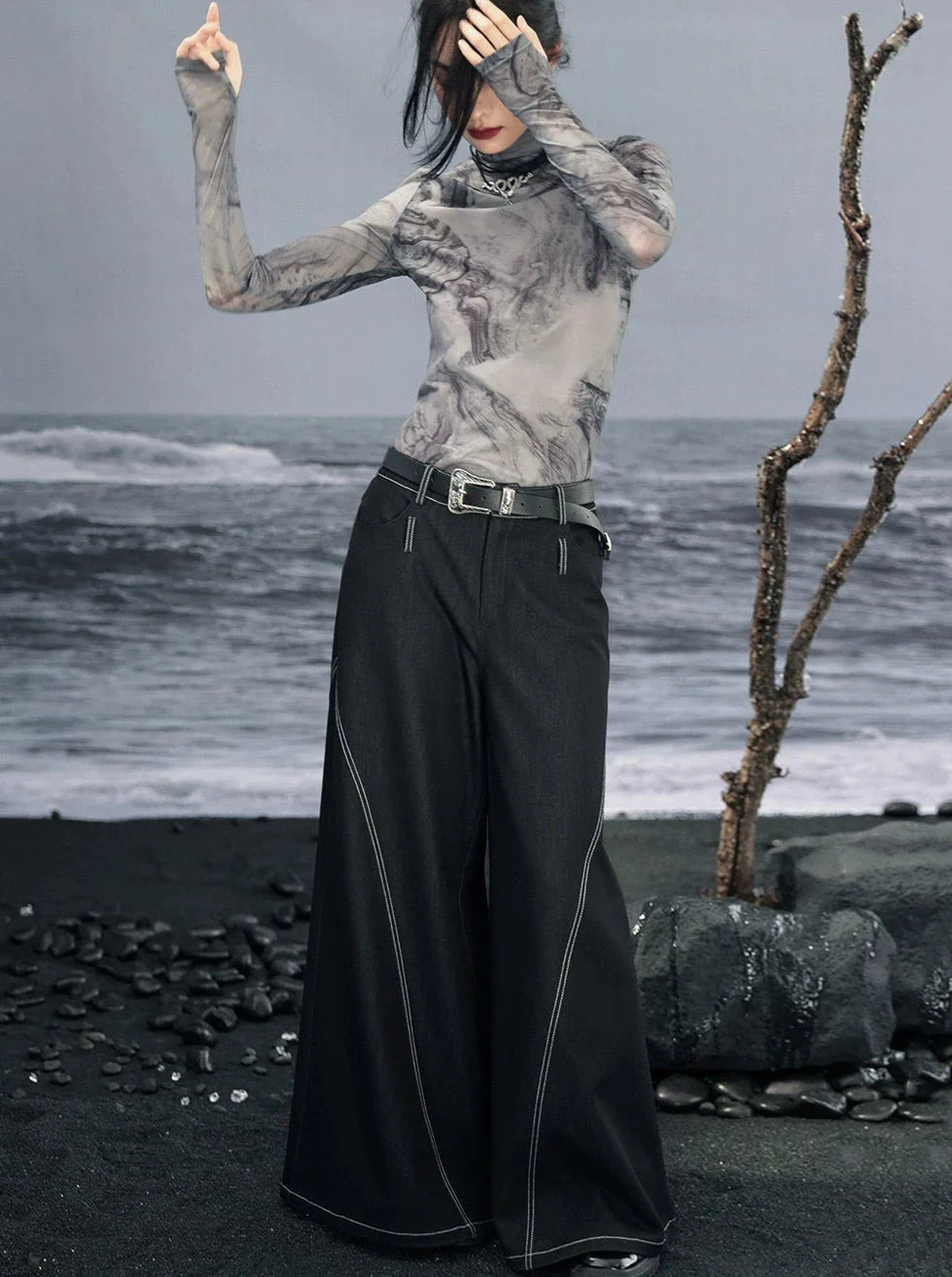 Waist Low Mode Pants Dark Retro
