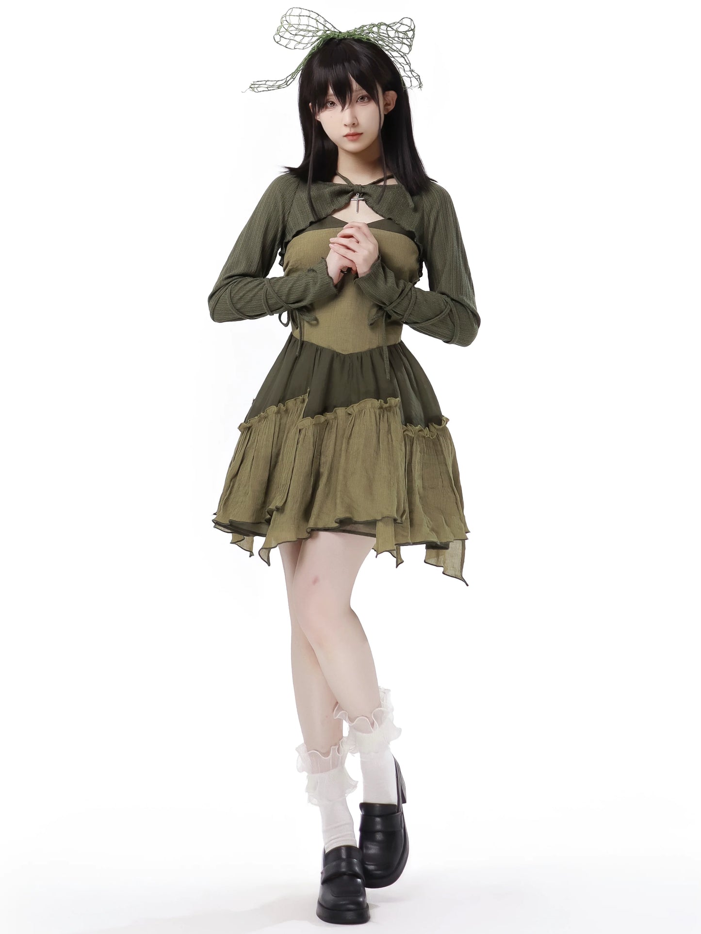 Veste courte américaine en denim vert rétro à licou
