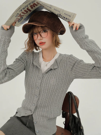 American Retro Round Neck Slim Knit Cardigan