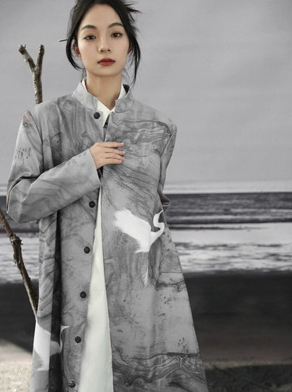 Langer Mantel im marmorierten China-Stil