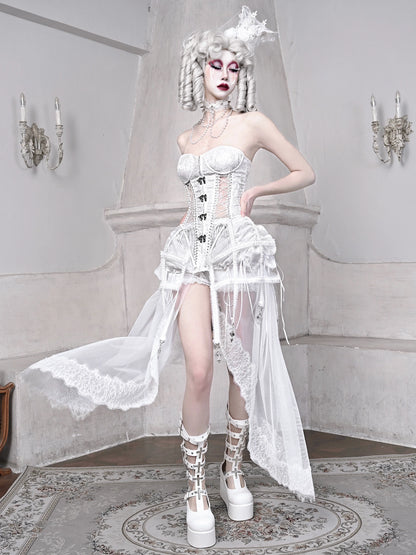 Straps Fishbone Dark Gothic White Corset Bustier Sleeping Alice
