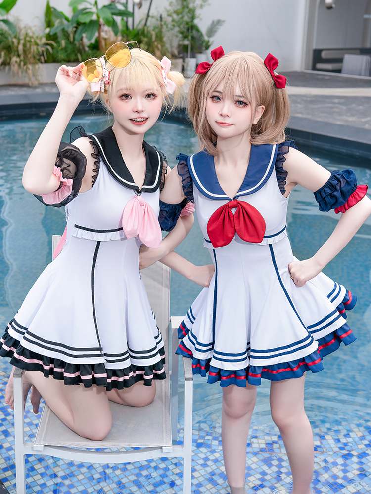 Robe Maillot de Bain Marin Volants Lolita Marine