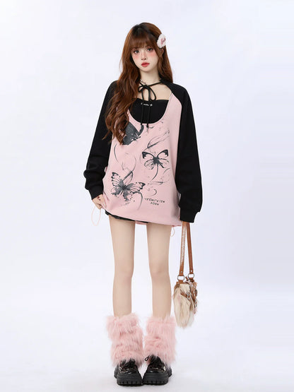 Butterfly Over Print Tops Loose