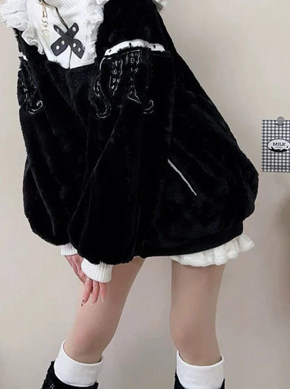 Manteau de mine en fourrure haute avec fermeture éclair au cou
