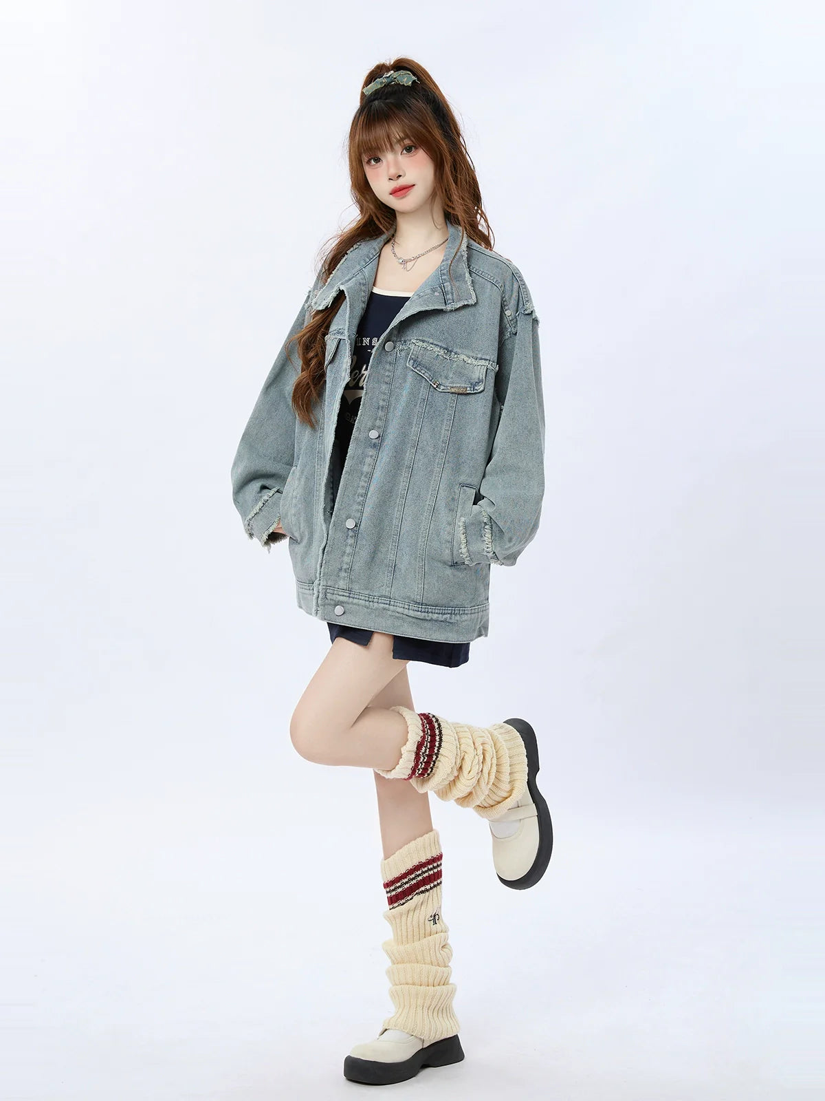 Retro Jacke Denim Hellblau