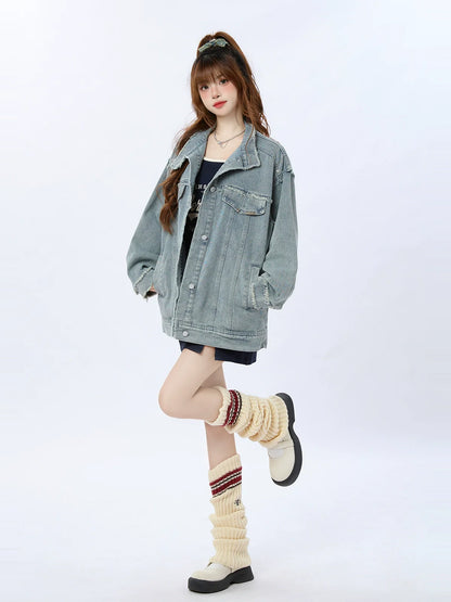 Retro Jacke Denim Hellblau