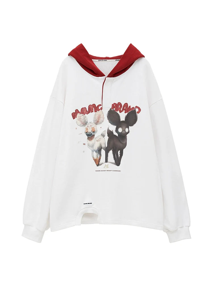 Sweat à capuche ample avec illustration d'animal à capuche