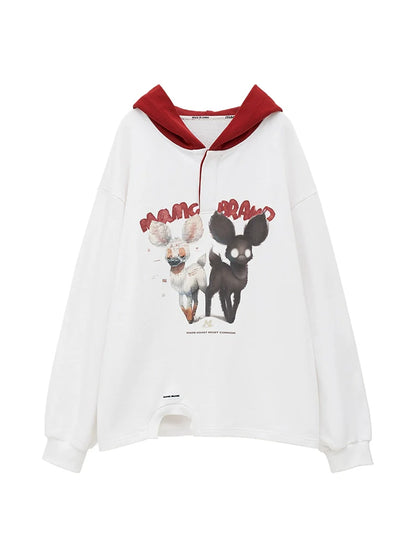 Sweat à capuche ample avec illustration d'animal à capuche