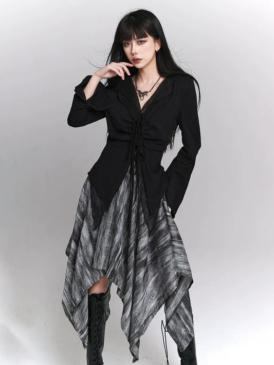 Little Black + Asymmetrical Girl Top Cool Skirt Ghost