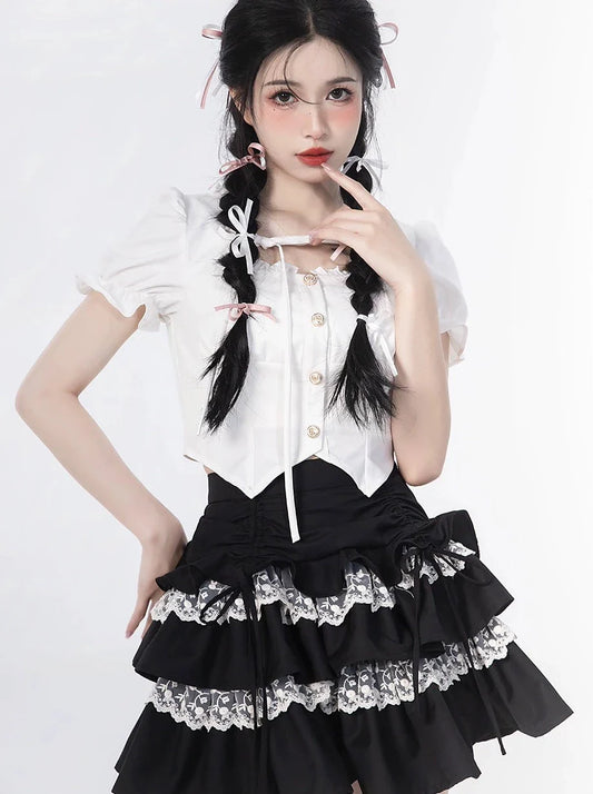Cake Blouse Top + Sleeve Skirt Puff Ruffle