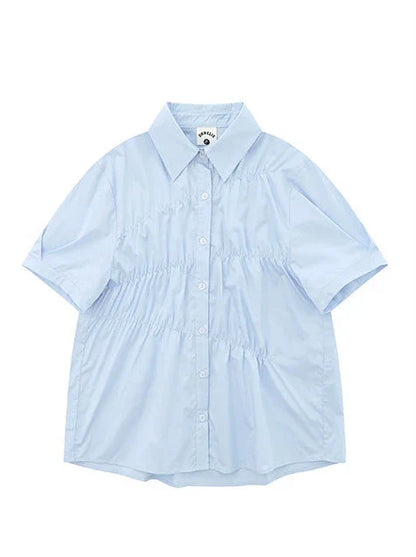 Pleated Blue Design Milk Shirt