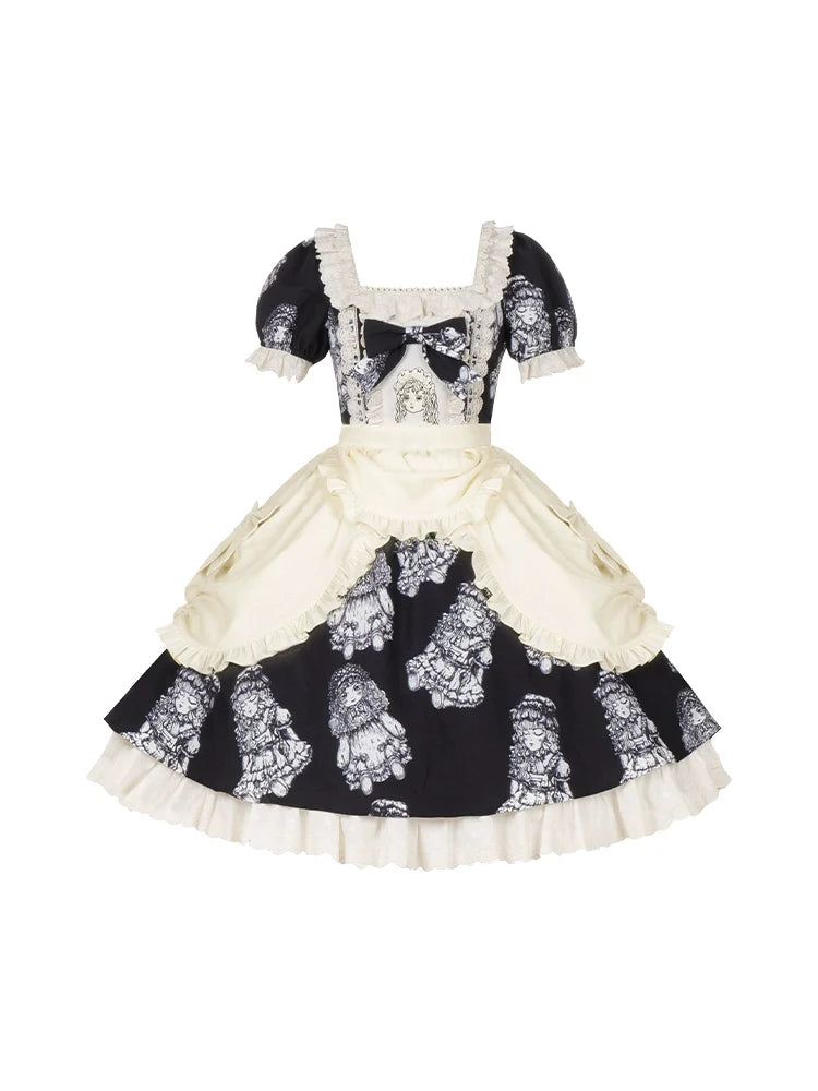 Ensemble de robe de nuit brodé de poupées imprimées